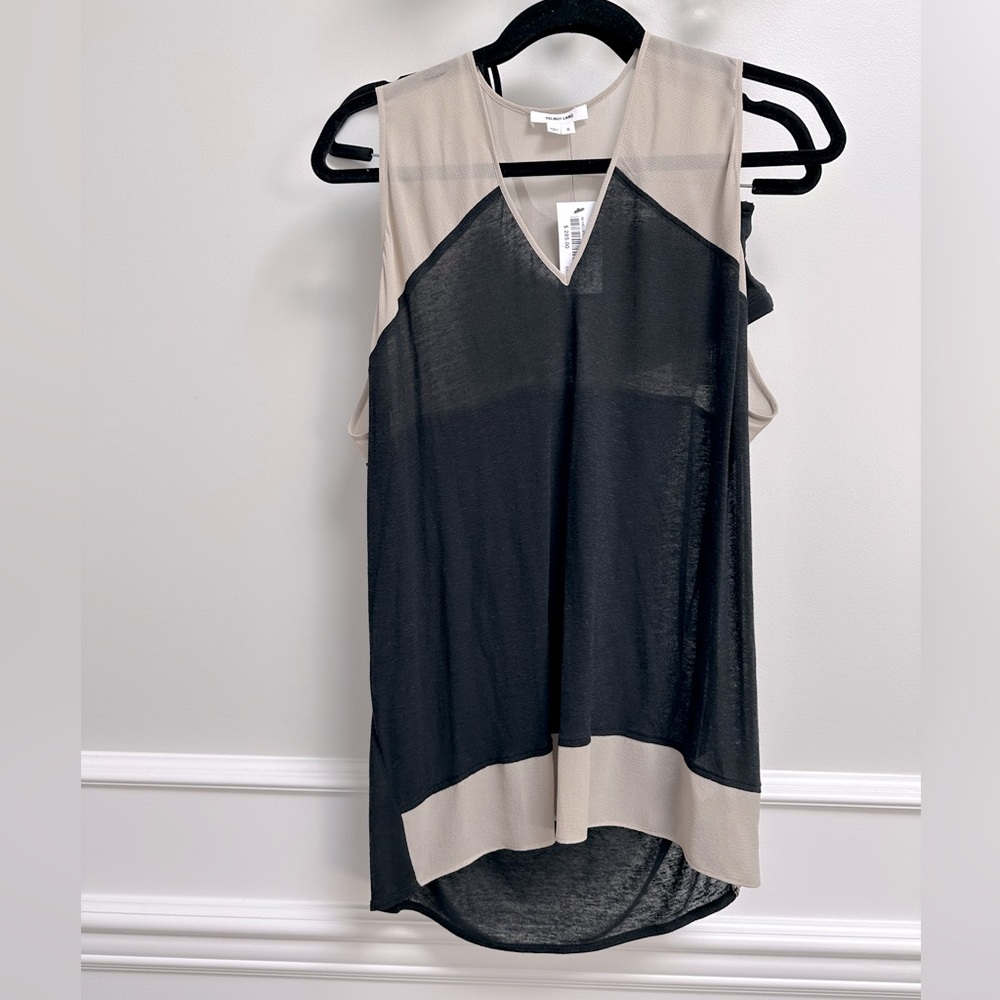 Helmut Lang Black & Beige Sleeveless Blouse + one-strap Bra